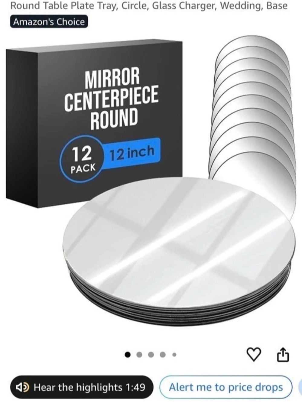 Houseables Mirror Centerpieces for Tables, Small, 12 Inch, 12 Pack